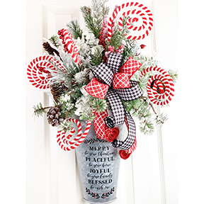 Christmas door hanger in farmhouse container